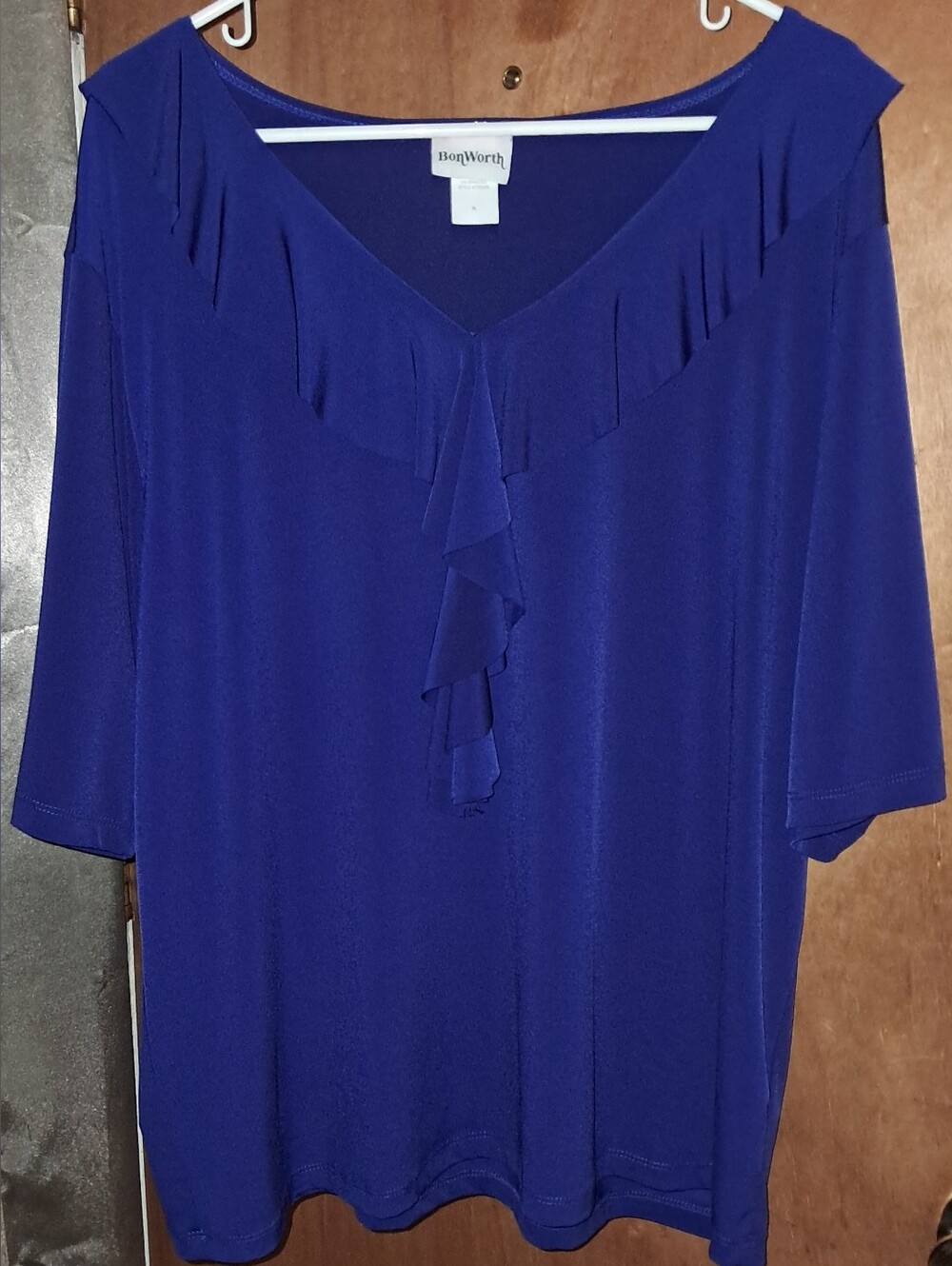 BonWorth Ruffle Front V-neck Blouse
